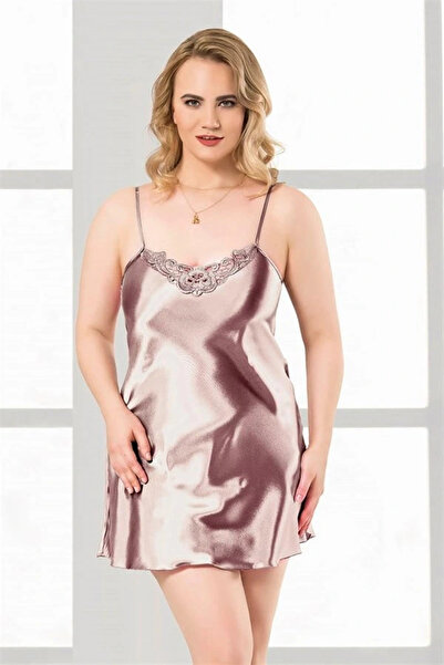 Aria's Closet Arias Closet Plus Size Mink Short Satin Nightgown