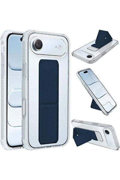 Generic Back Protection Cover with Finger Holder Compatible with iPhone Air, Transparent/Navy