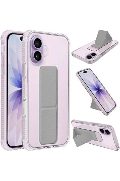 Generic Back Protection Cover with Finger Holder Compatible with iPhone 17, Transparent/Gray