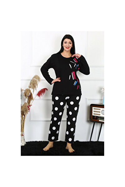 Narnuga Mi̇ray- Women's Plus Size Combed Cotton Long Sleeve Pajama Set