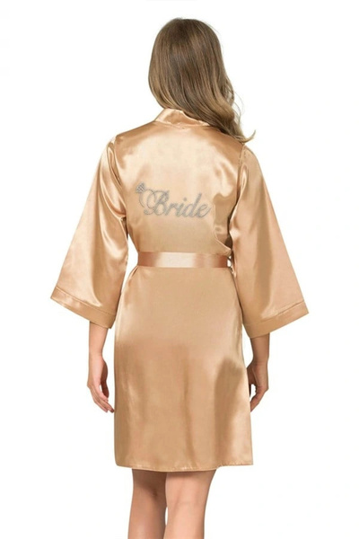 Aria's Closet Arias Closet Gold Short Satin Bride Dressing Gown