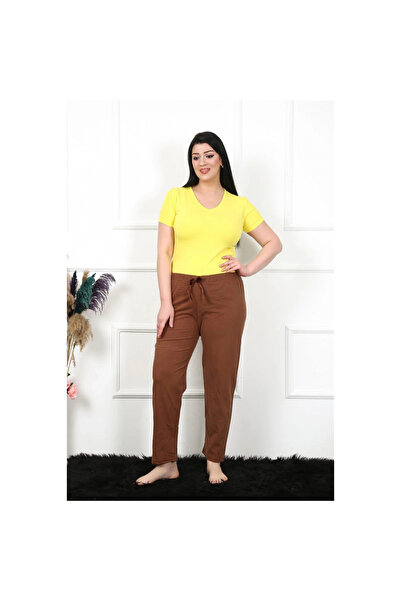 Narnuga Mi̇ray- Women's Cotton Plus Size Bottom Pajamas Brown