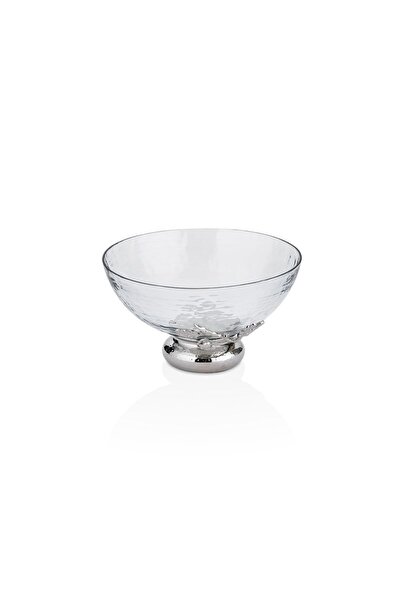 Cornella Oak Decorative Glass Footed Fruit Bowl Silver Large
