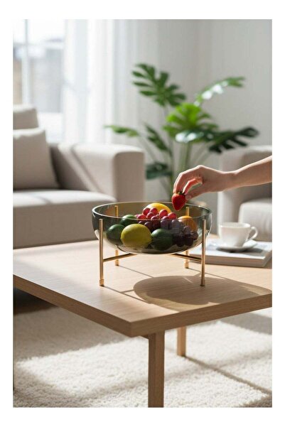 Generic Glass Decorative Display Stand With Line Metal Gold Holder And Dark Gray Tempered Glass