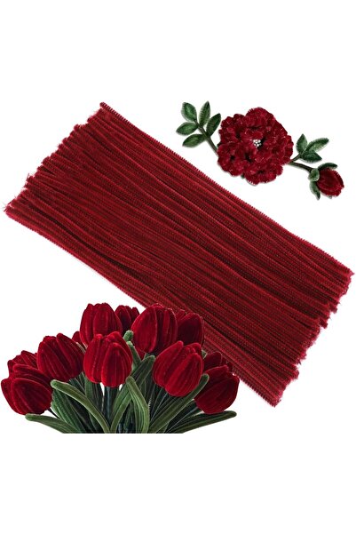 Hobialem 50 Adet Bordo Şönil, Çiçek Yapımına Uygun bordo renk Tüylü Tel, 30 C...