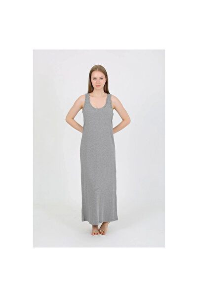Narnuga Mi̇ray- Women's Thick Strap Y Slit Long Gray Nightgown
