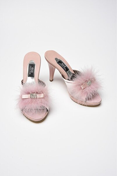 MİSS AYZA İÇTEN GELEN ŞIKLIK Gc 175 Feather and Stone Detailed Women's Bridal Dowry Gift House Slippers