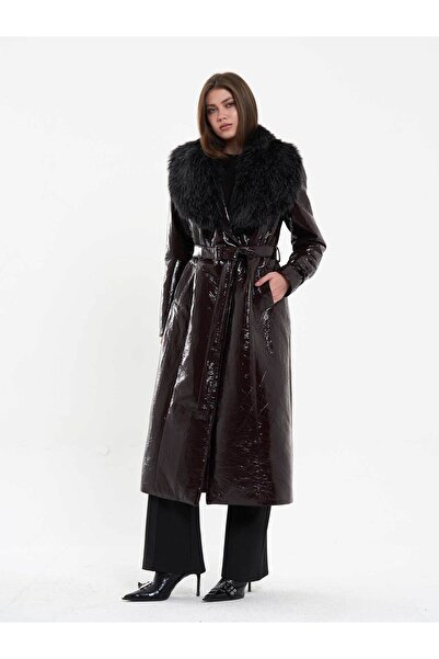 Caddebostan Moda Plum Leather Coat Modern Premium Luxury Trend Design Coat