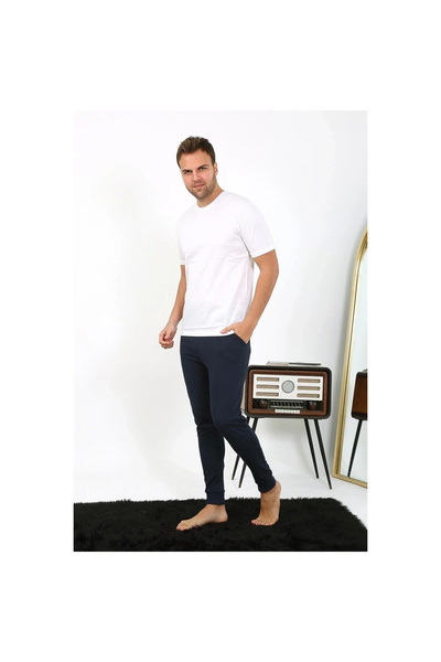Narnuga Mi̇ray- Men's Cotton Single Bottom Pajamas Navy Blue