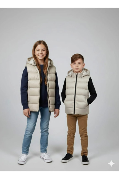 Yonca Çocuk Vk Kids 0028 Unisex Children's Hooded Puffer Vest Girls-Boys