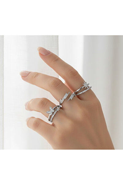 Ervalina مجموعة من 3 خواتم على شكل شخصية الفراشة والبرق من الزركون (قابلة للت...