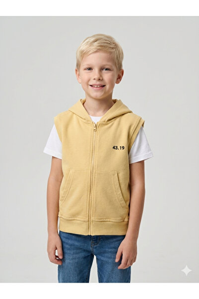 Ruki Çocuk Erkek Çocuk 43.19 Yazı Baskılı Sarı Kapüşonlu Yelek