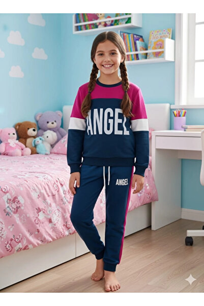 Yonca Çocuk Lusana Unisex Top and Bottom Set Combed Cotton Set Tracksuit Paja...