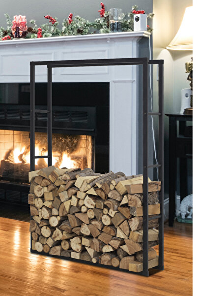 UmkaHome Modern Şömine Metal Odunluk – Siyah Endüstriyel Tasarım