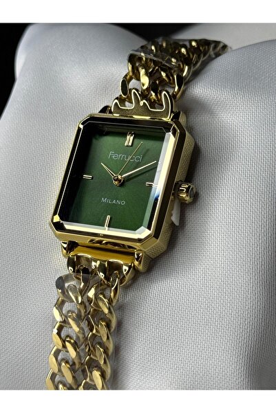 Ferrucci FC03586M.02 Altın Renk-Yeşil Kadran-Bileklik Model 24 mm Kadın Kol S...