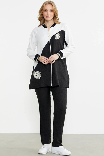 Sementa Zippered Embroidered Tunic Set - Black