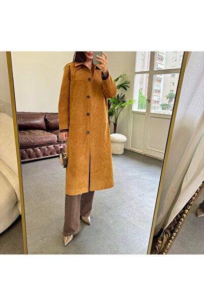 Lavanta Tekstil Long Buttoned Suede Coat