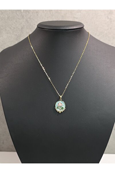 Nola Accessories Çiçek Figürlü İnci Detaylı Yuvarlak Gold Kolye