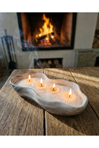 DEKOPOR El Yapımı mermer damarlı Kase – 200gr Beyaz İnci Tozu Mum