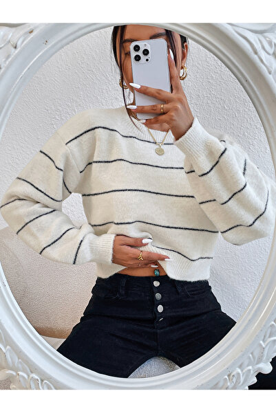 TOFAN TRİKO STRIPED CROP SWEATER