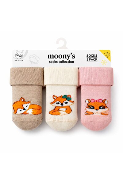 Moonys Socks Collection Hayvan Desenli Havlu Bebek Çorap Seti - Kaydırmaz Tab...