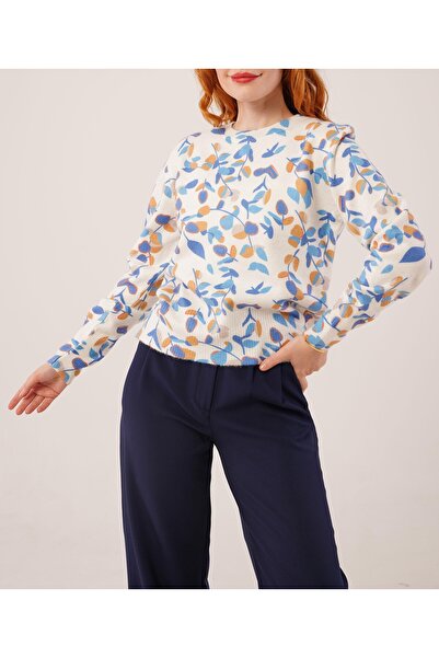 Lavanta Tekstil Crew Neck Floral Patterned Sweater