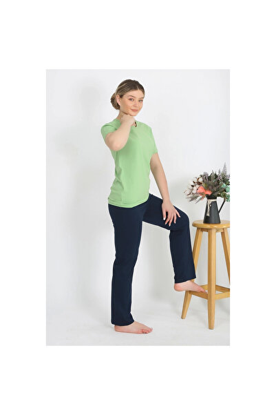 Narnuga MİRAY- طقم بيجامة نسائي قصير الأكمام من القطن الممشط باللون الأخضر ال...