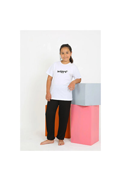 Narnuga ميراي - طقم بيجامة قطنية بيضاء بأكمام قصيرة للفتيات