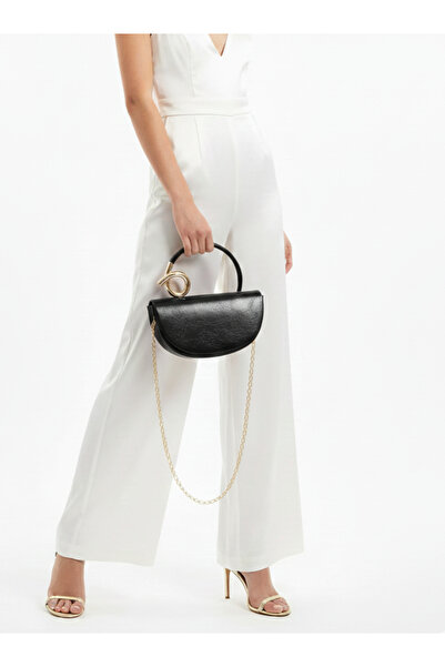 Çanta Trend Sakura Model Gold Accessory Chain Detailed Black Special Occasion Evening Dress Hand Shoulder Bag