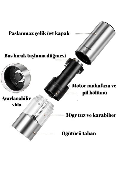 Rowenger 2'li Bambu Standlı Pilli Işıklı Tuz Karabiber Değirmeni Otomatik Baharat Öğütücü Seti
