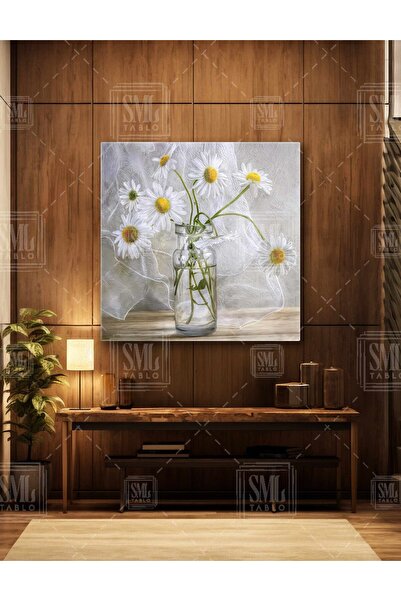 SML TABLO Daisy Bouquet in Glass Vase Daisy White Flower Square Canvas Painting