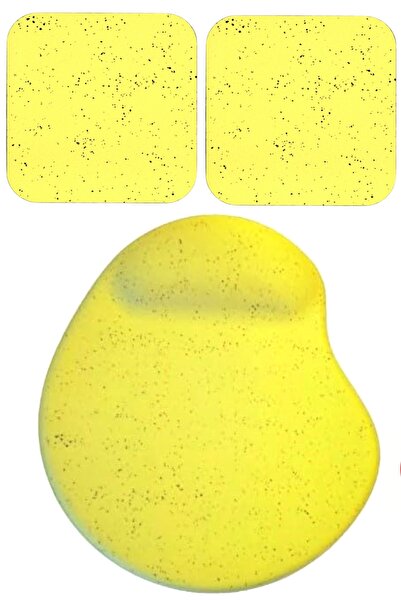 usin Oval Yellow Sand Pattern Mouse Pad with Wrist Support + 2 Mug Coasters Set