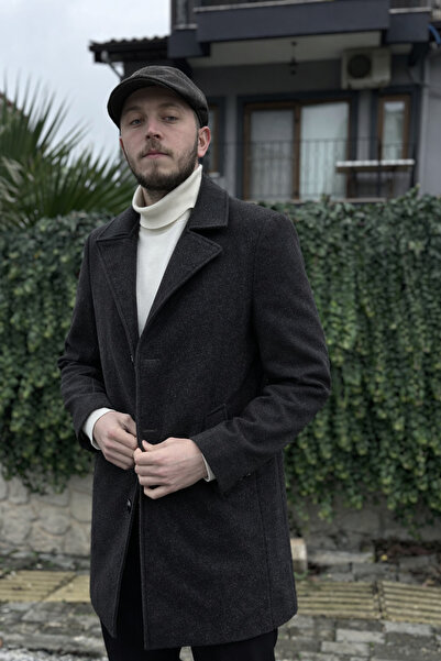 KARADAĞLI Regular Fit Starry Black Double-Breasted Collar Cashmere Coat Overcoat