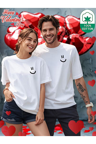 one button Smiling Face Printed Matching Couple Lover Combination Basic Regul...