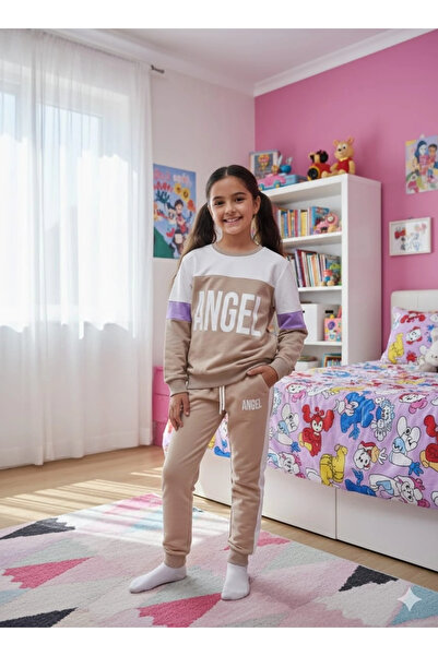 Yonca Çocuk Lusana Unisex Top and Bottom Set Combed Cotton Set Tracksuit Paja...