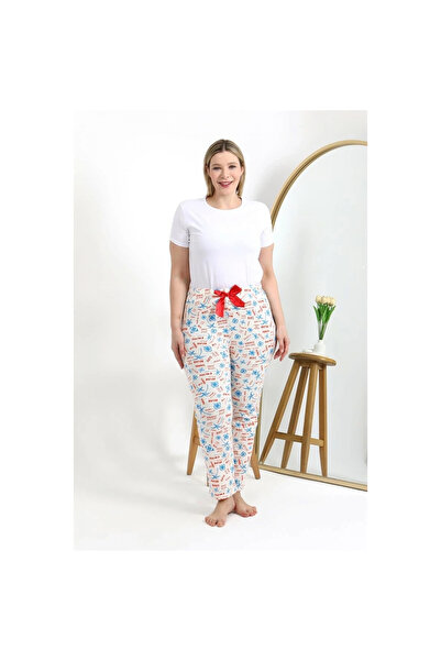 Narnuga MİRAY- بيجامة نسائية قطنية كبيرة الحجم بلون إكرو