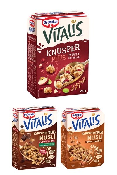 Dr. Oetker 3’Lü Vitalis Çıtır Müsli Sütlü-Bitter Çikolatalı/Meyveli/Bal Badem...