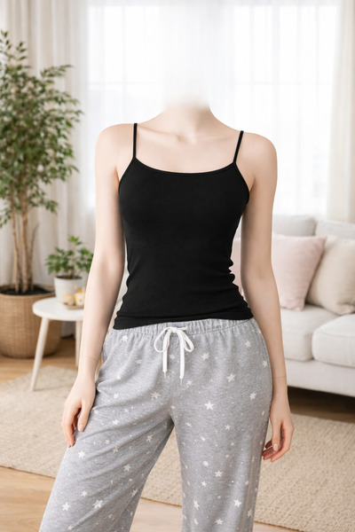 belpa Women's Ribbed String Strap Tank Top 3-Piece Set 100% Cotton