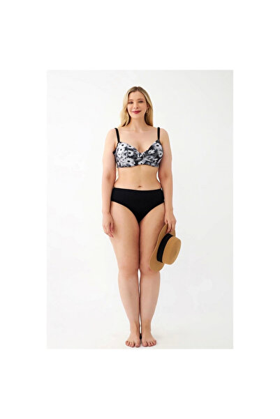 Narnuga Mi̇ray- Women's Daisy Patterned Gray Plus Size Bikini Set