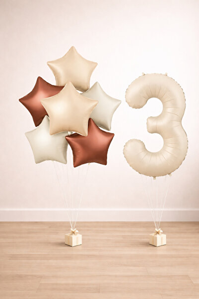 Balonsan -3- Year Old Retro Beige Star Birthday Set