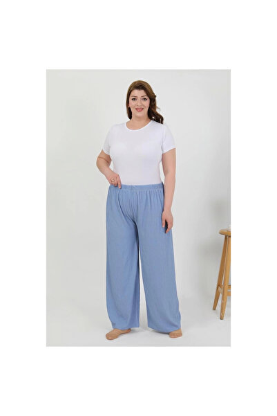 Narnuga Mi̇ray- Women's Plus Size Wrinkled Pants Blue