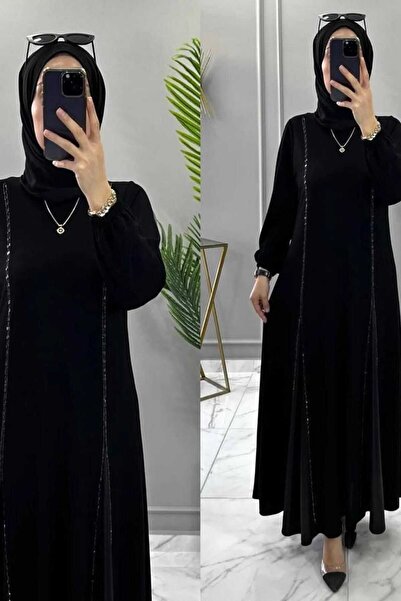 Hugglii Nur Elbise – Haute Couture Taş ve Deri Detaylı Tesettür Elbise