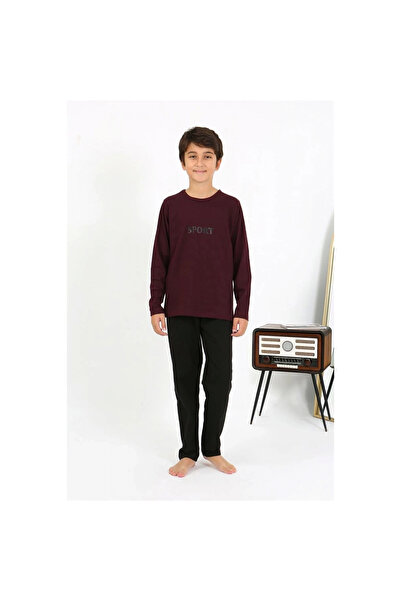 Narnuga Mi̇ray- Boys' Long Sleeve Combed Cotton Pajama Set Burgundy
