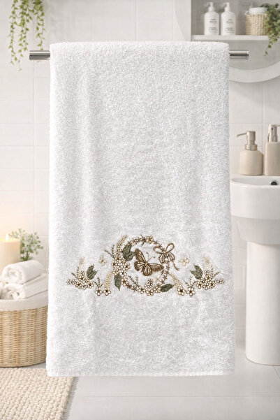 Bella Home Bamboo Cotton 50 X 90 cm Embroidered Hand Towel