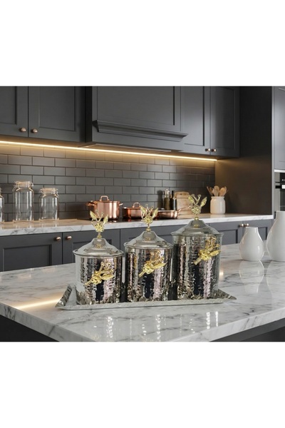 Zinnun Copper 3-Piece Nickel Plated Copper Jar and Presentation Set (Includes 38 cm Tray)