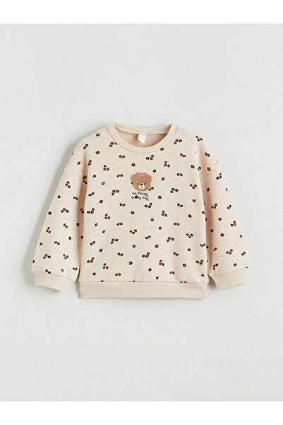 LC Waikiki Crew Neck Bear Teddy Embroidered Girls' Sweatshirt