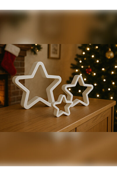 Filkorium3D 3’lü Şık Yıldız Set - Masa ve raf süsü - 5x7,5x11 Cm - PLASTİK