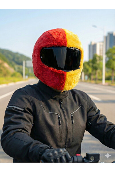 Beta Kırmızı Sarı Kask Kılıfı Peluş Taraftar Motosiklet Aksesuarı