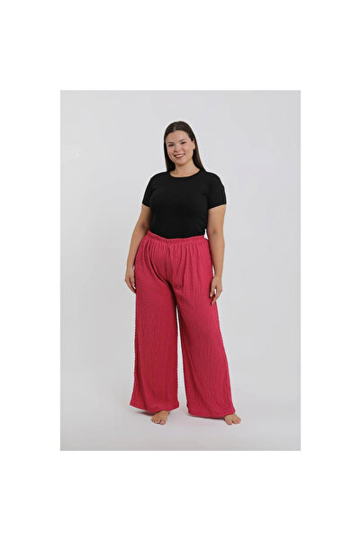 Narnuga Mi̇ray- Women's Plus Size Coral Color Comfortable Cut Baggy Single Bottom Pants