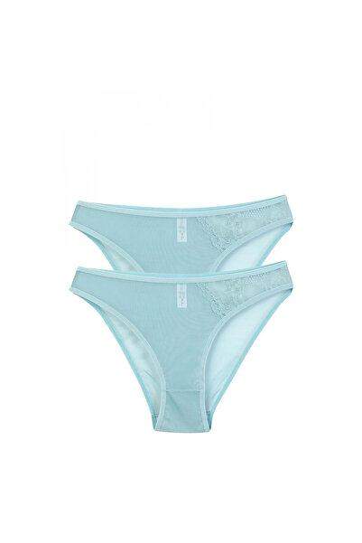 Narnuga Mi̇ray- Women's Blue Lace Detailed Transparent 2-Piece Slip